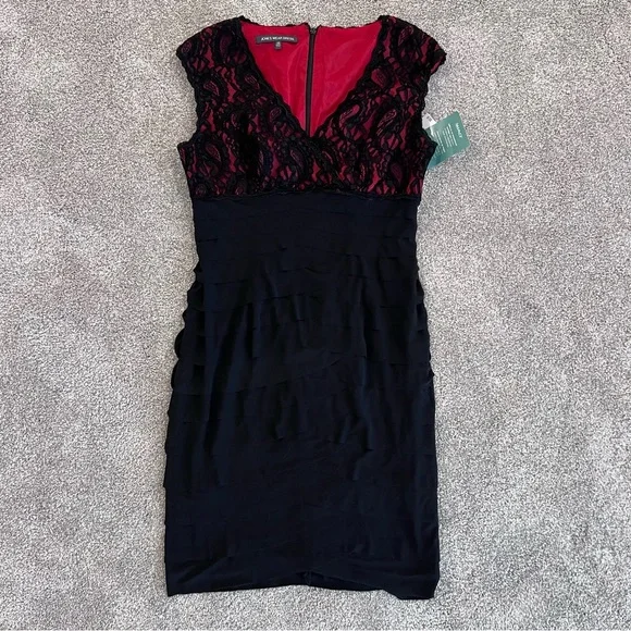 Jones Wear Dress NWT Lace Sleeveless Knee Length Ruffle Dress Women’s Size 10, - Picture 2 of 16